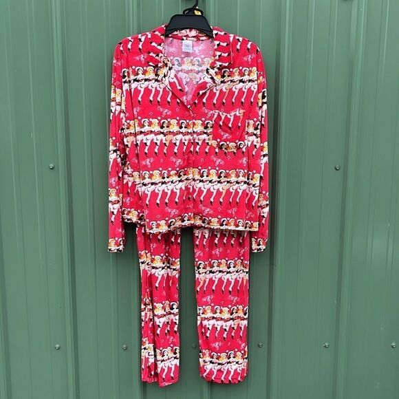 Velour Notch Collar Pajama Top & Pants Lounge Sleep 2-Piece Set Size L - Picture 1 of 6